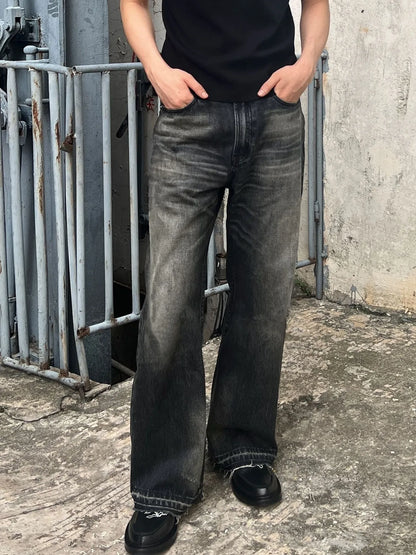 Men's Vintage Washed Frayed Hem Jeans - Black -