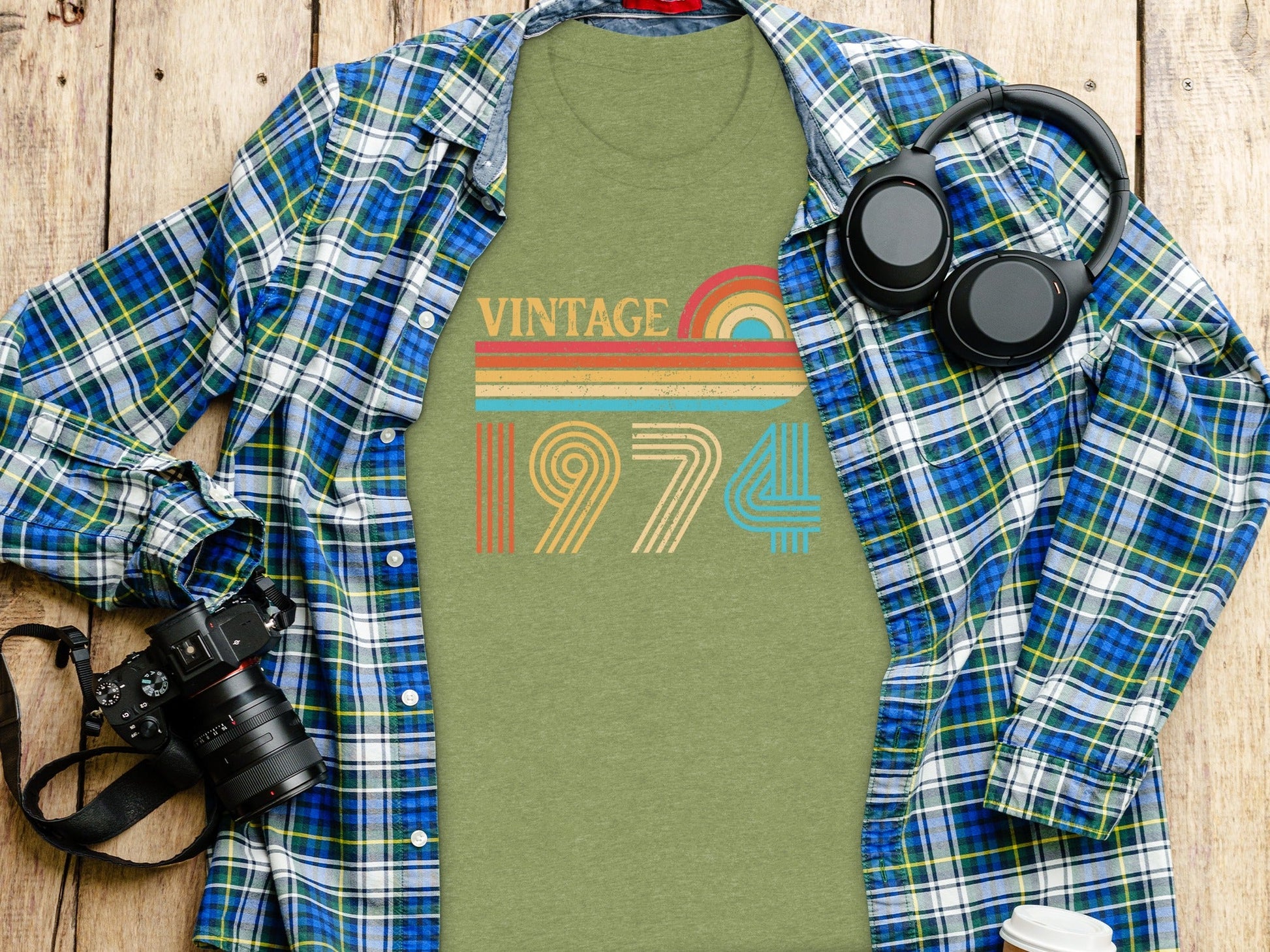 Vintage 1974 Retro Rainbow Distressed Design T-Shirt- Cloud 16 Clothing Co.- {{Product type}}
