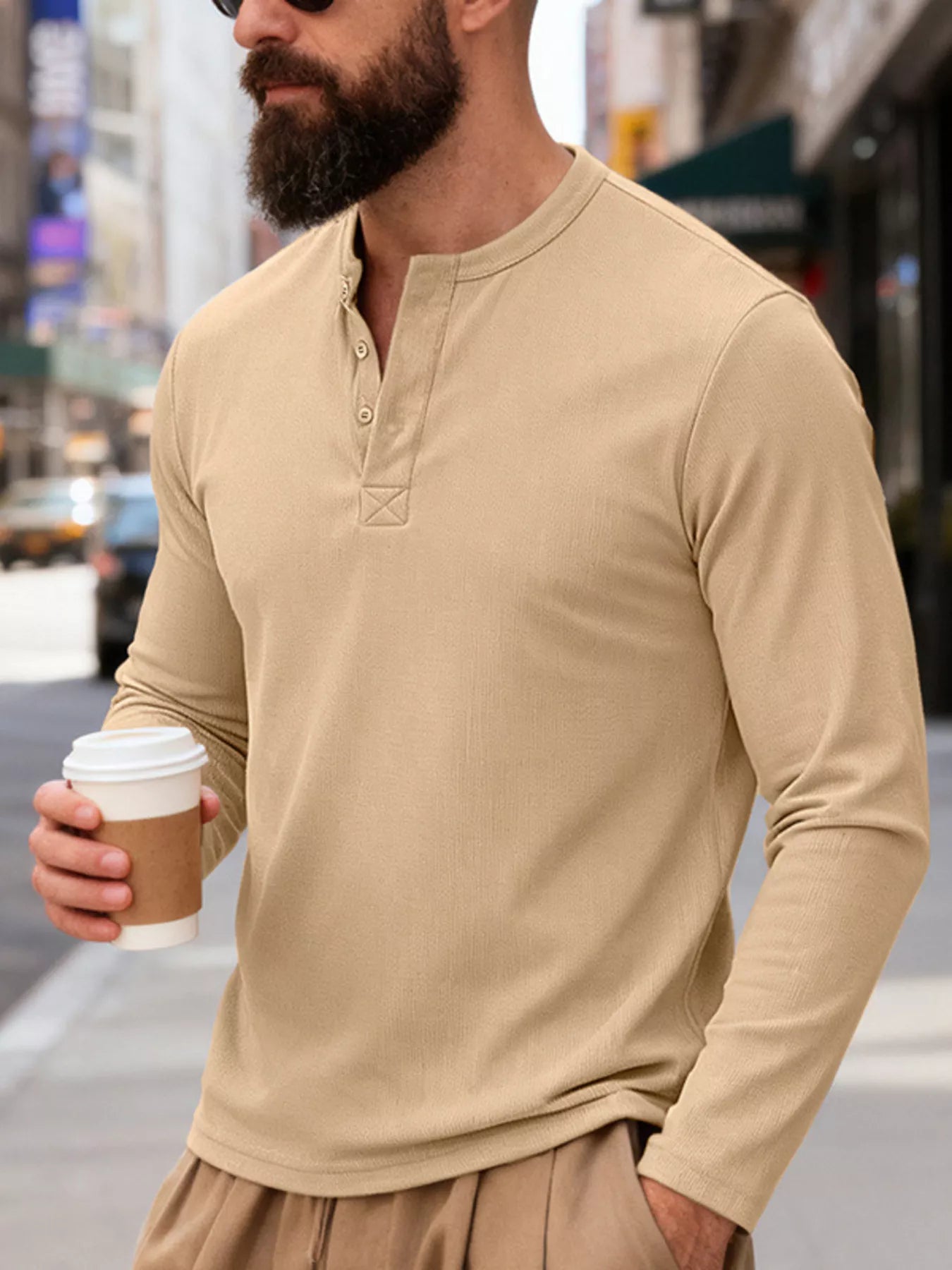 Men's Full Size Casual Long Sleeve Henley T-Shirt Plus Size - -