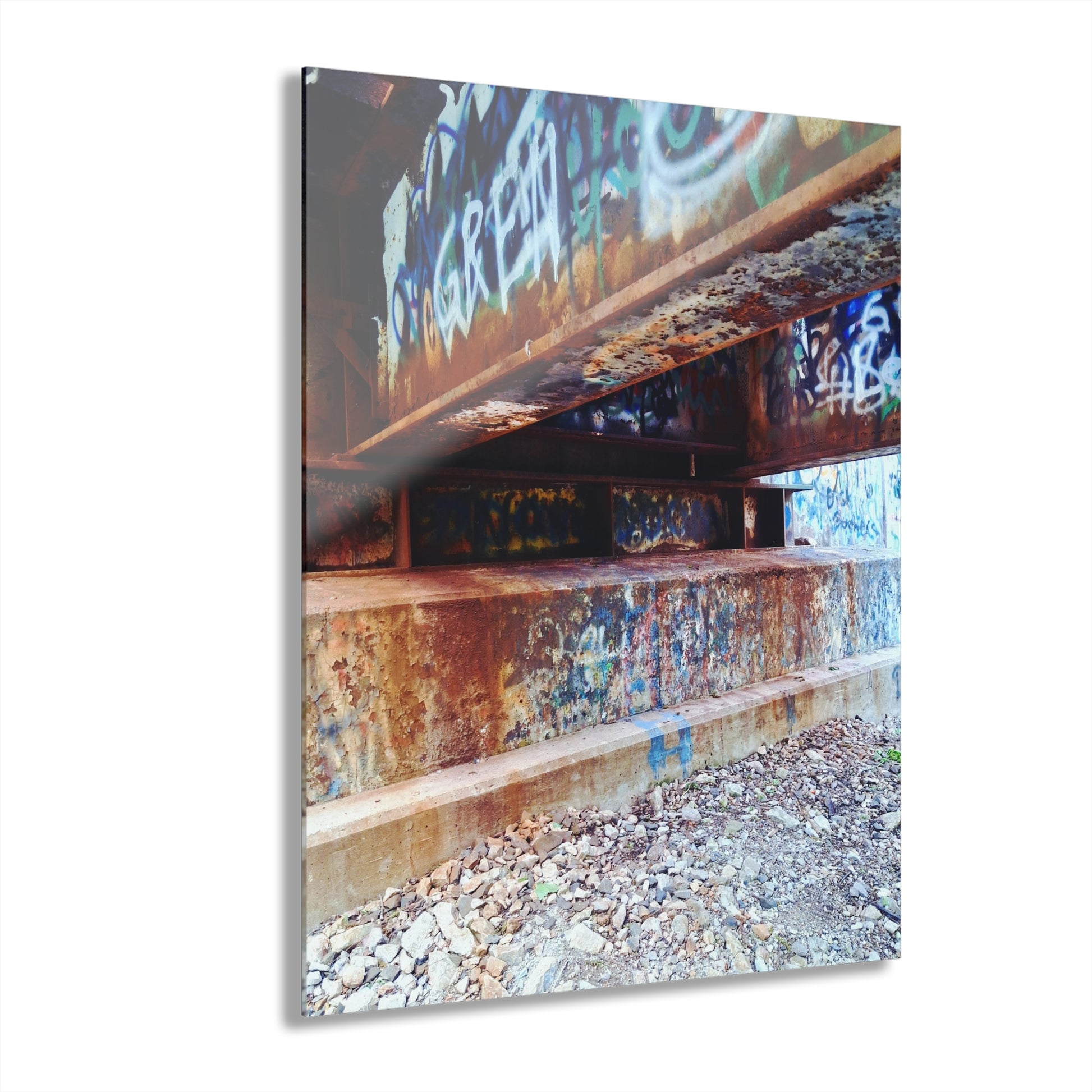 Acrylic Print — Urban Rust Graffiti Photograph French Cleat Hanging - - Home Decor