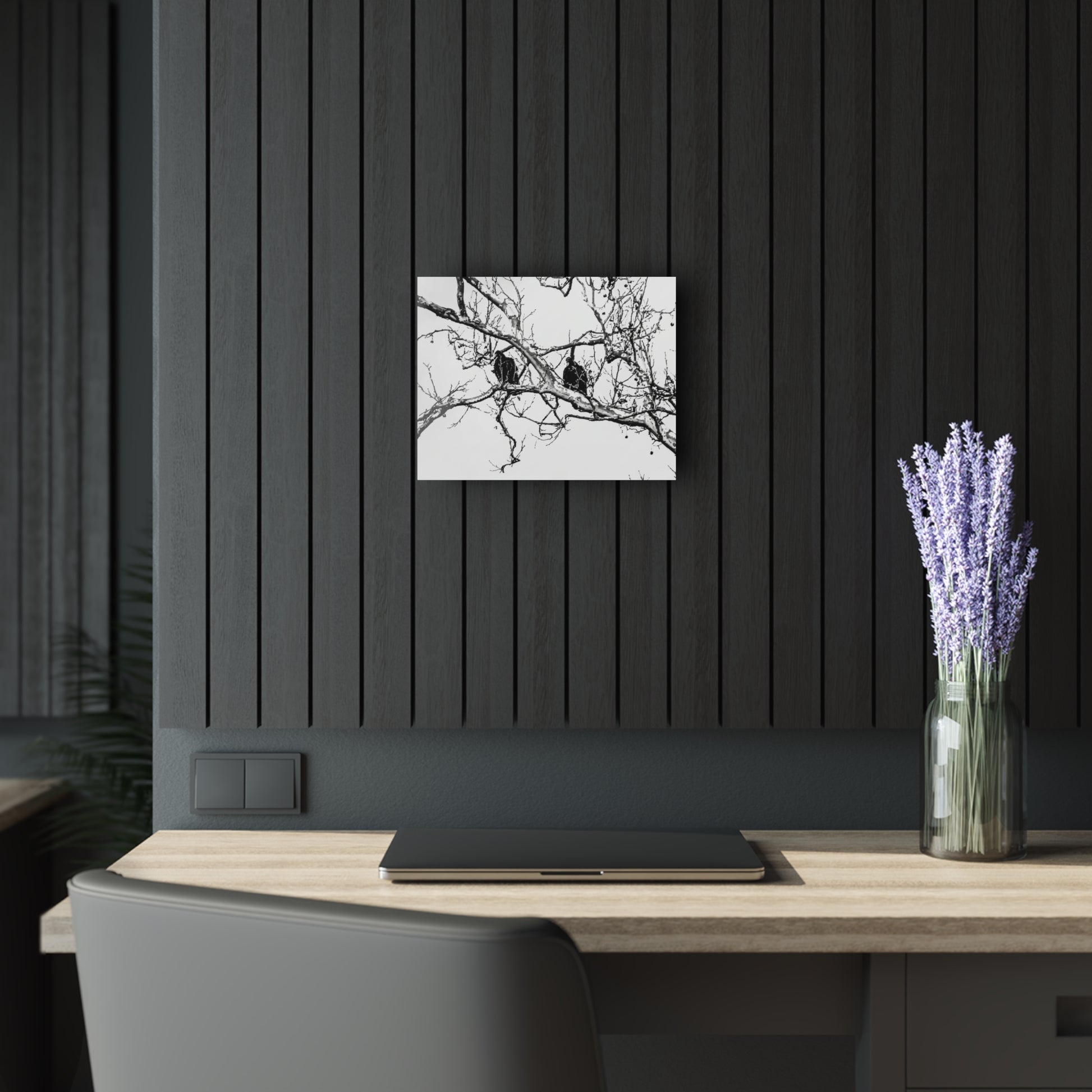 Black & White Buzzards Silhouette Acrylic Print — Modern Minimalist Wall Art - 14″ x 11″ (Horizontal) 0.25'' - Home Decor