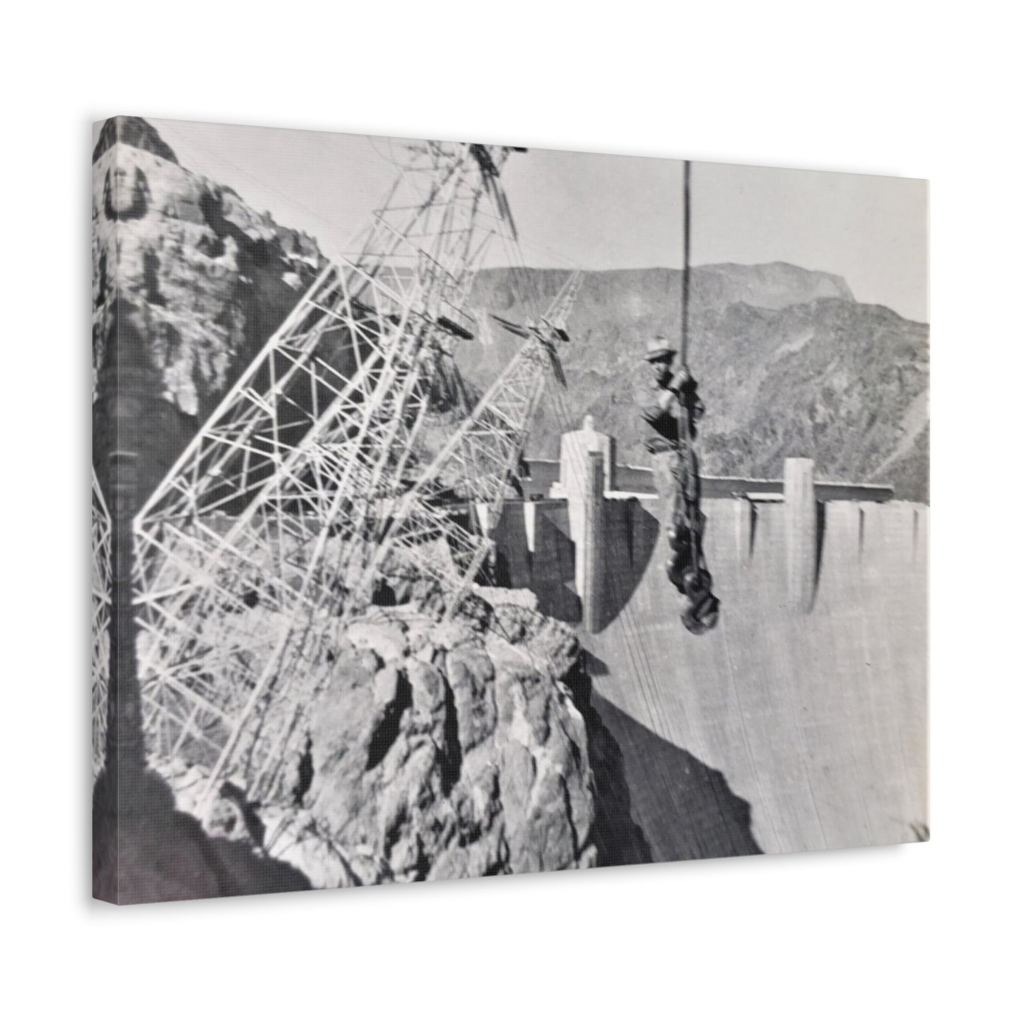 Suspended Boulder Dam Worker Stretched Canvas