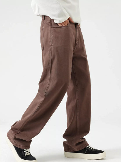 Men's Vintage Wash Wide Leg Jeans - Coffee -