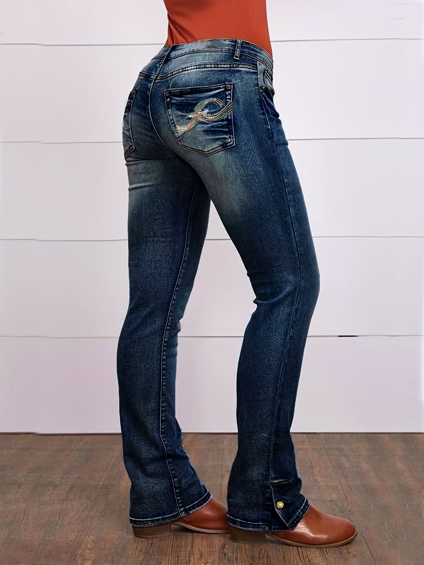 Chic Embroidered Womens Jeans - Dark Blue M - Women's Fashion - Women's Clothing - Bottoms - Jeans