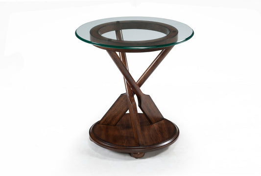 Beaufort - Round End Table With Base And Glass Top - Dark Oak - - End Tables