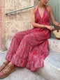Tiered Halter Neck Maxi Dress - Deep Rose -