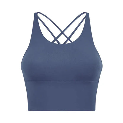 Comfort Full Support Padded Wire Free Cross Back Yoga Sports Bra Seamless NAVY