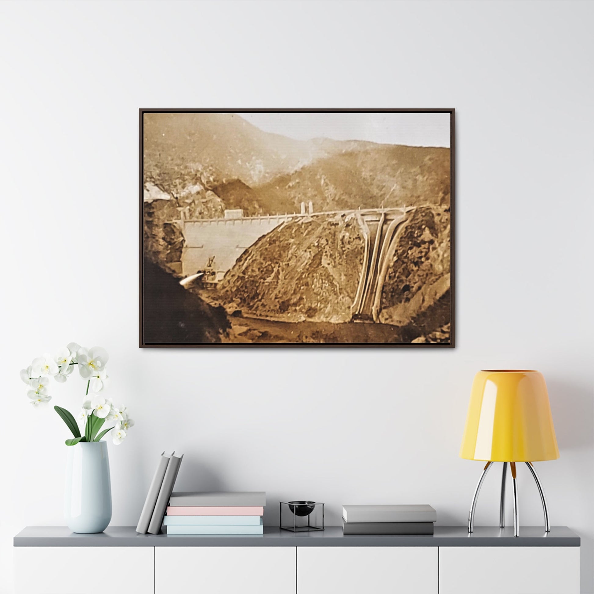Back View Morris Dam Spillway Gallery Canvas Wraps Horizontal Frame - 40″ x 30″ Walnut 1.25" - Canvas