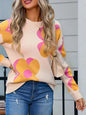 Angel Wings Flower Round Neck Long Sleeve Sweater - Apricot -
