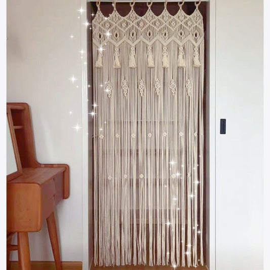 Hand-Woven Cotton Curtain Tapestry - - Curtains