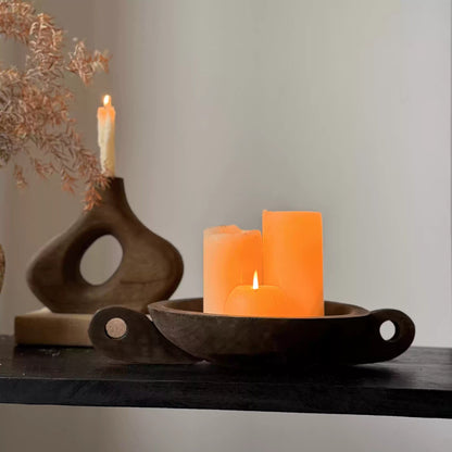 Round Wabi Sabi Wooden Aromatherapy Tray with Handles - - Trays