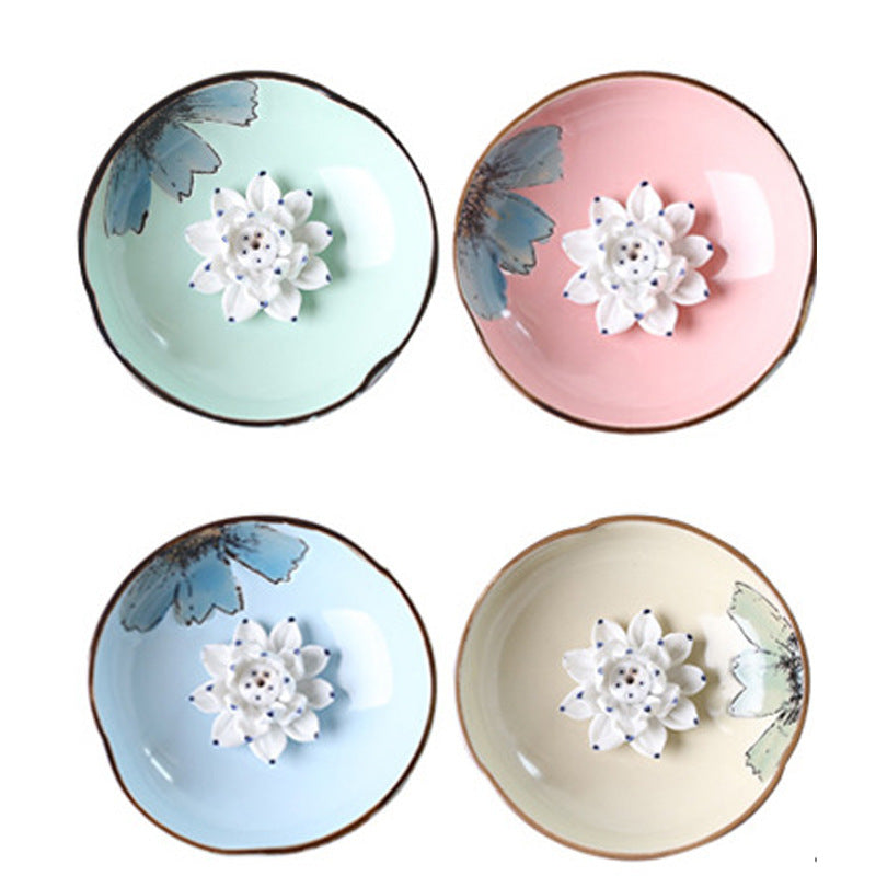 Lotus Leaf Ceramic Incense Burner Plate – Hand-Painted - - Incense Burner