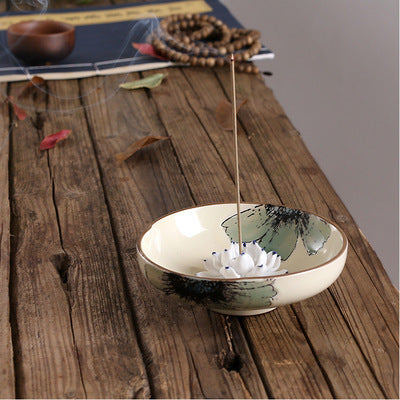 Lotus Leaf Ceramic Incense Burner Plate – Hand-Painted - Yellow - Incense Burner