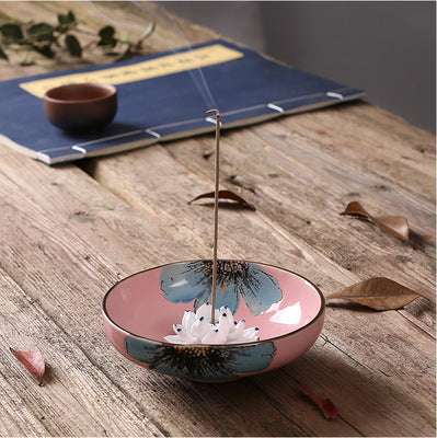 Lotus Leaf Ceramic Incense Burner Plate – Hand-Painted - Red - Incense Burner