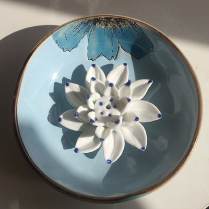 Lotus Leaf Ceramic Incense Burner Plate – Hand-Painted - - Incense Burner