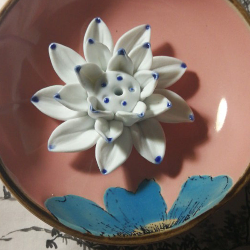 Lotus Leaf Ceramic Incense Burner Plate – Hand-Painted - - Incense Burner