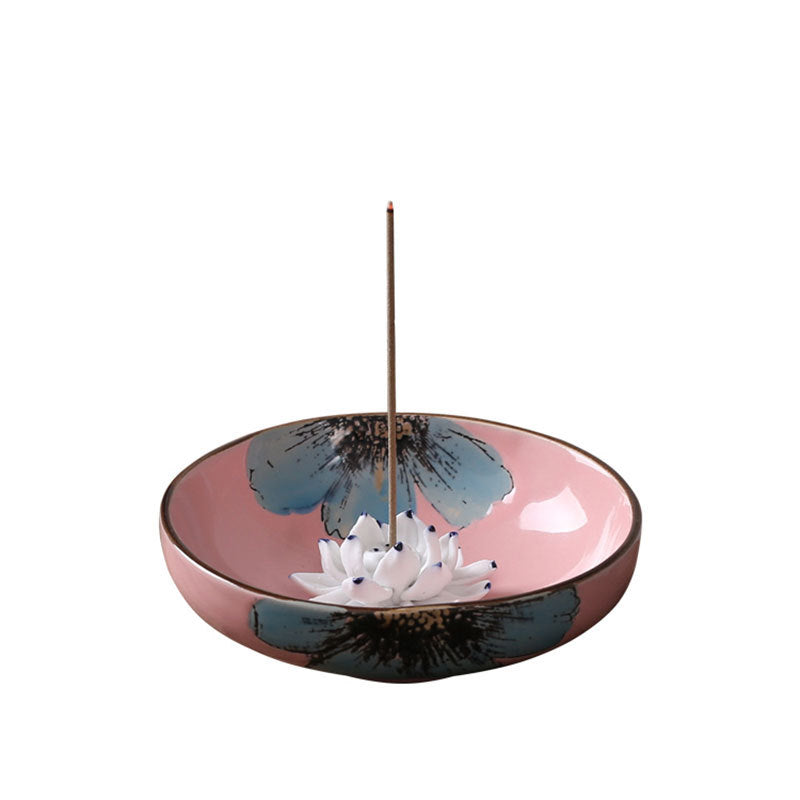 Lotus Leaf Ceramic Incense Burner Plate – Hand-Painted - - Incense Burner