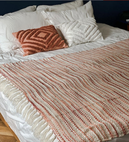 Pink Gradient Knitted Tassel Sofa Blanket – Bohemian Cozy Throw - - Blankets