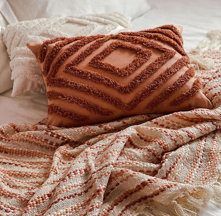 Pink Gradient Knitted Tassel Sofa Blanket – Bohemian Cozy Throw - - Blankets