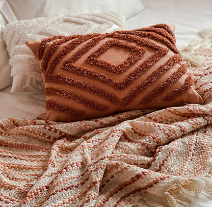 Pink Gradient Knitted Tassel Sofa Blanket – Bohemian Cozy Throw - - Blankets