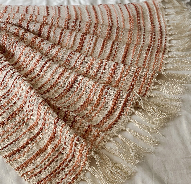 Pink Gradient Knitted Tassel Sofa Blanket – Bohemian Cozy Throw - - Blankets