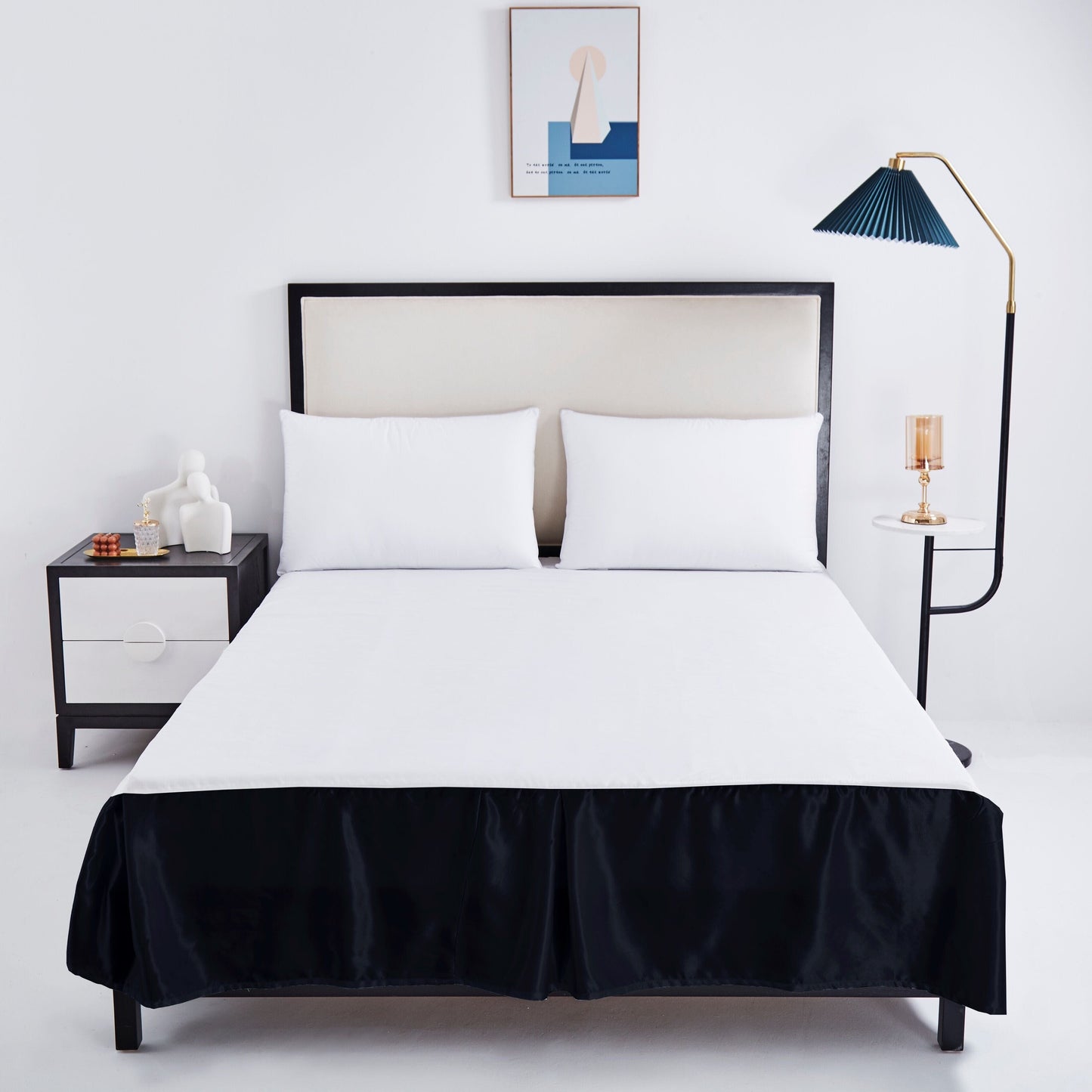 Tache Glam Night Out Satin Black Tailored Platform 14" Bed Skirt Dust Ruffle (1622) - - Bed Skirt