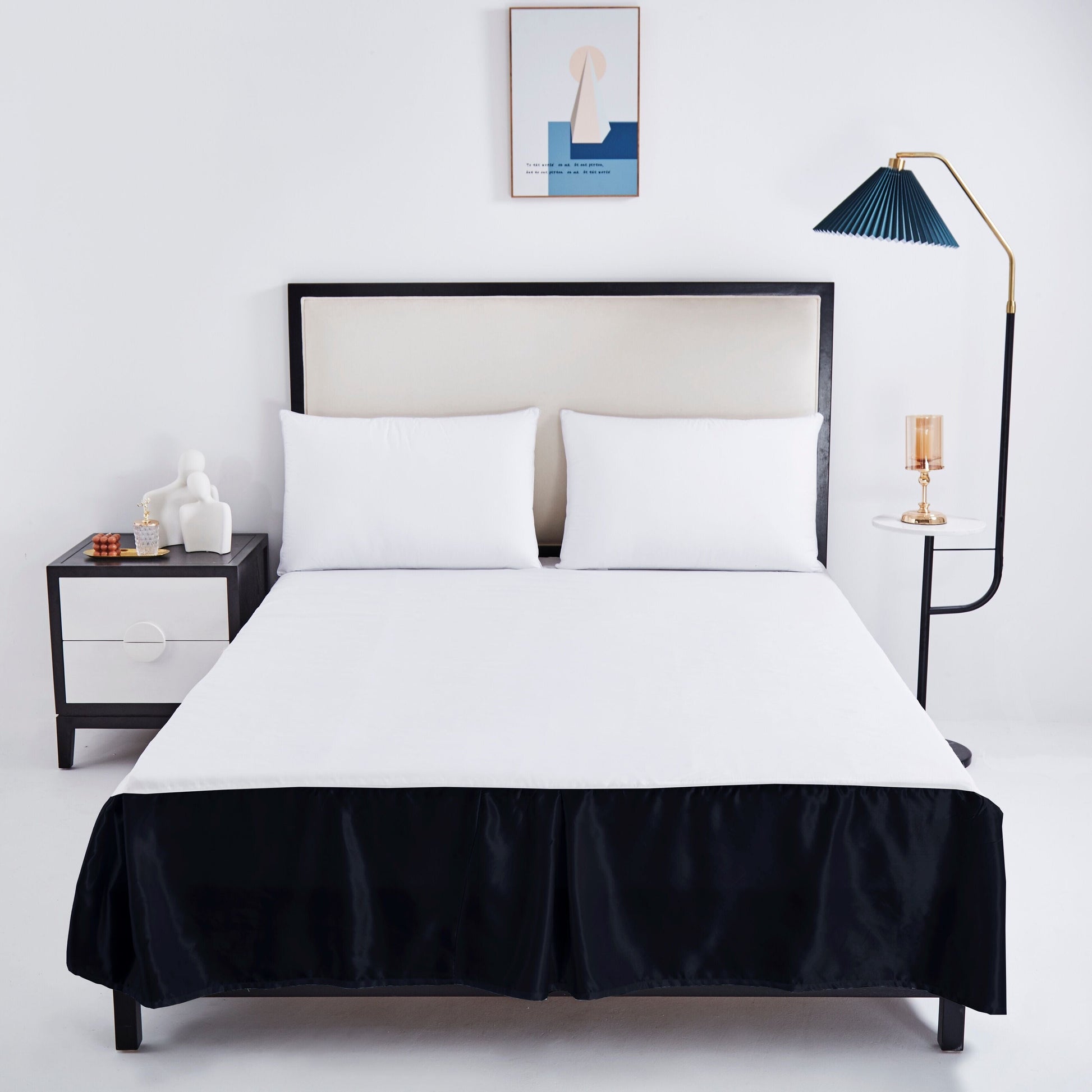 Tache Glam Night Out Satin Black Tailored Platform 14" Bed Skirt Dust Ruffle (1622) - - Bed Skirt