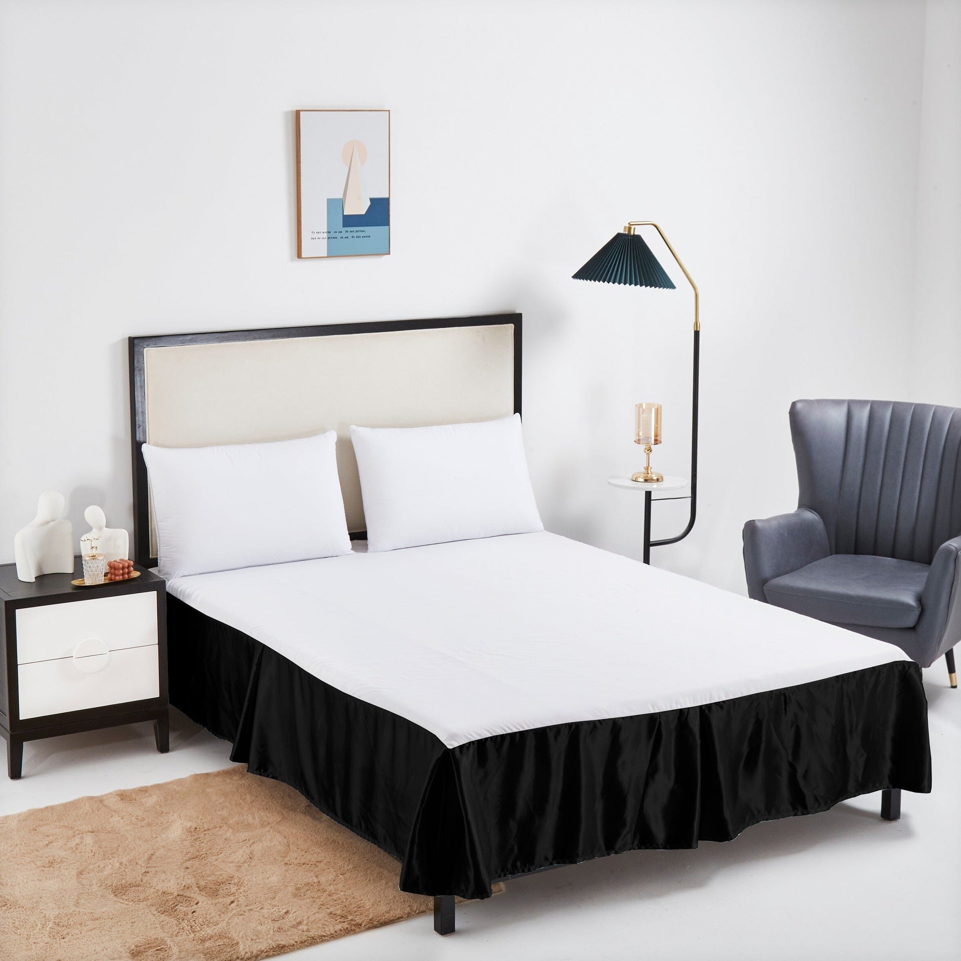 Tache Glam Night Out Satin Black Tailored Platform 14" Bed Skirt Dust Ruffle (1622) - - Bed Skirt