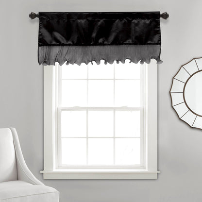 Tache Satin Ruffle Window Curtain Tailored Black 18x52" Valance (1622) - - Valance