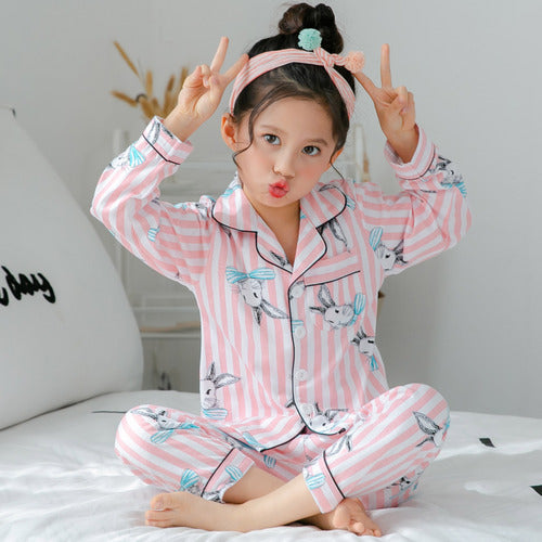 Children's Clothing Girls Cute Printing Long-sleeved Home Wear, Big Children's Thin Cotton Pajamas Set - - 0