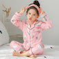 Children's Clothing Girls Cute Printing Long-sleeved Home Wear, Big Children's Thin Cotton Pajamas Set - Pink feather - 0