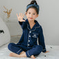 Children's Clothing Girls Cute Printing Long-sleeved Home Wear, Big Children's Thin Cotton Pajamas Set - Blue crown - 0