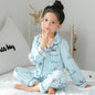 Children's Clothing Girls Cute Printing Long-sleeved Home Wear, Big Children's Thin Cotton Pajamas Set - Blue bunny - 0