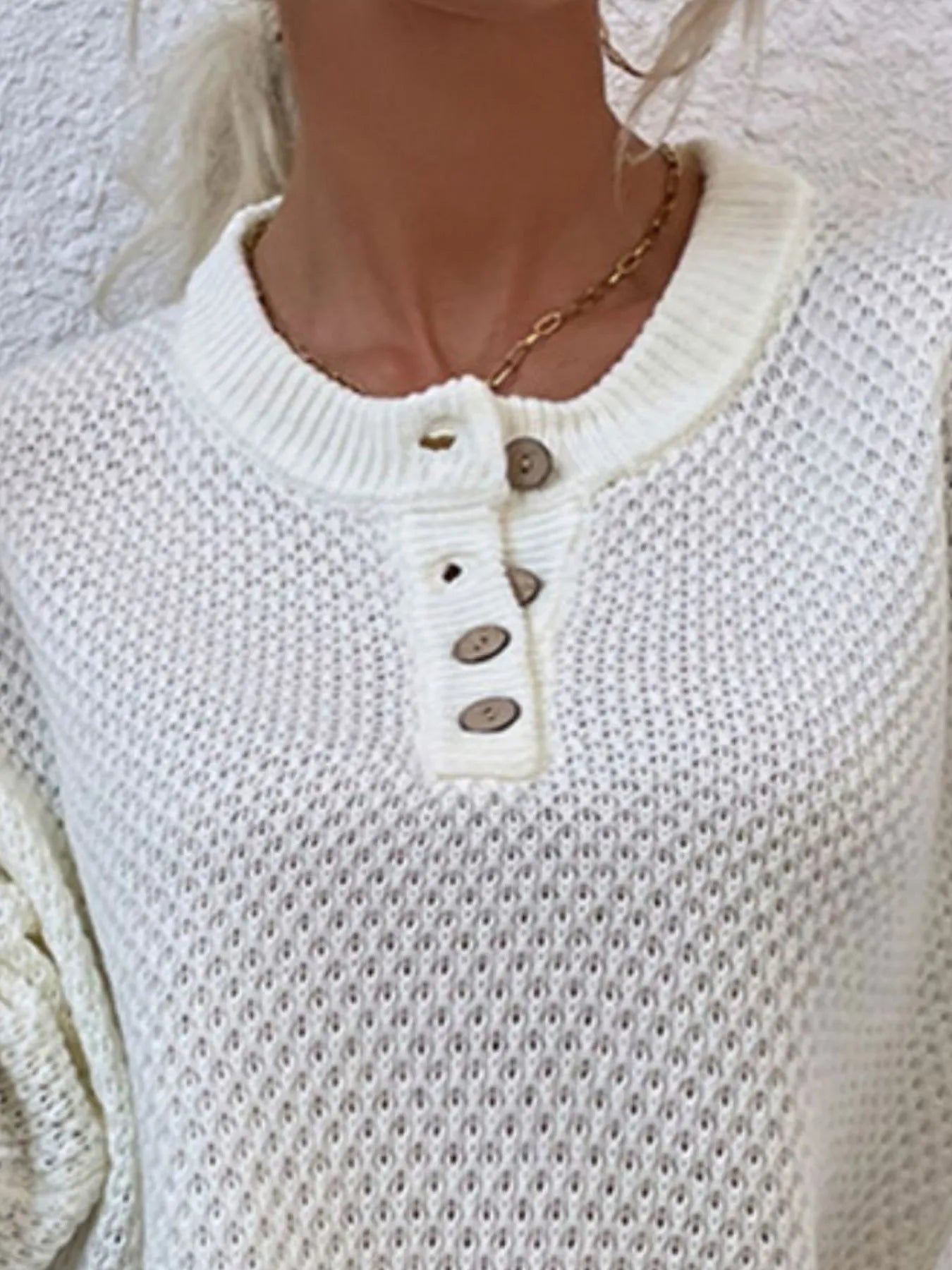 Button Detail Long Sleeve Knit Top - -