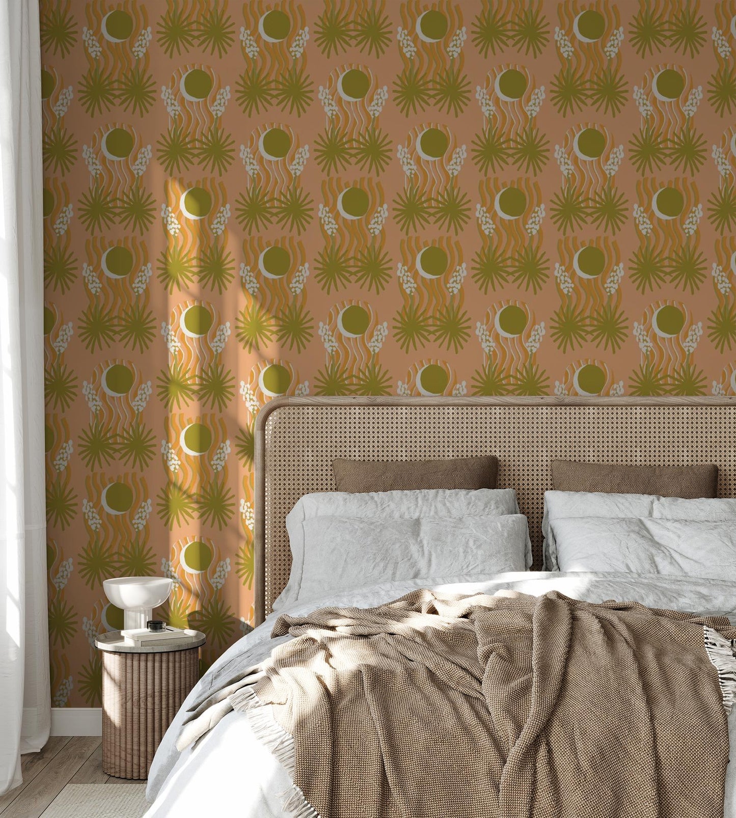 Yucca Moon Wallpaper, peach and green- Samantha Santana Creative- {{Product type}}