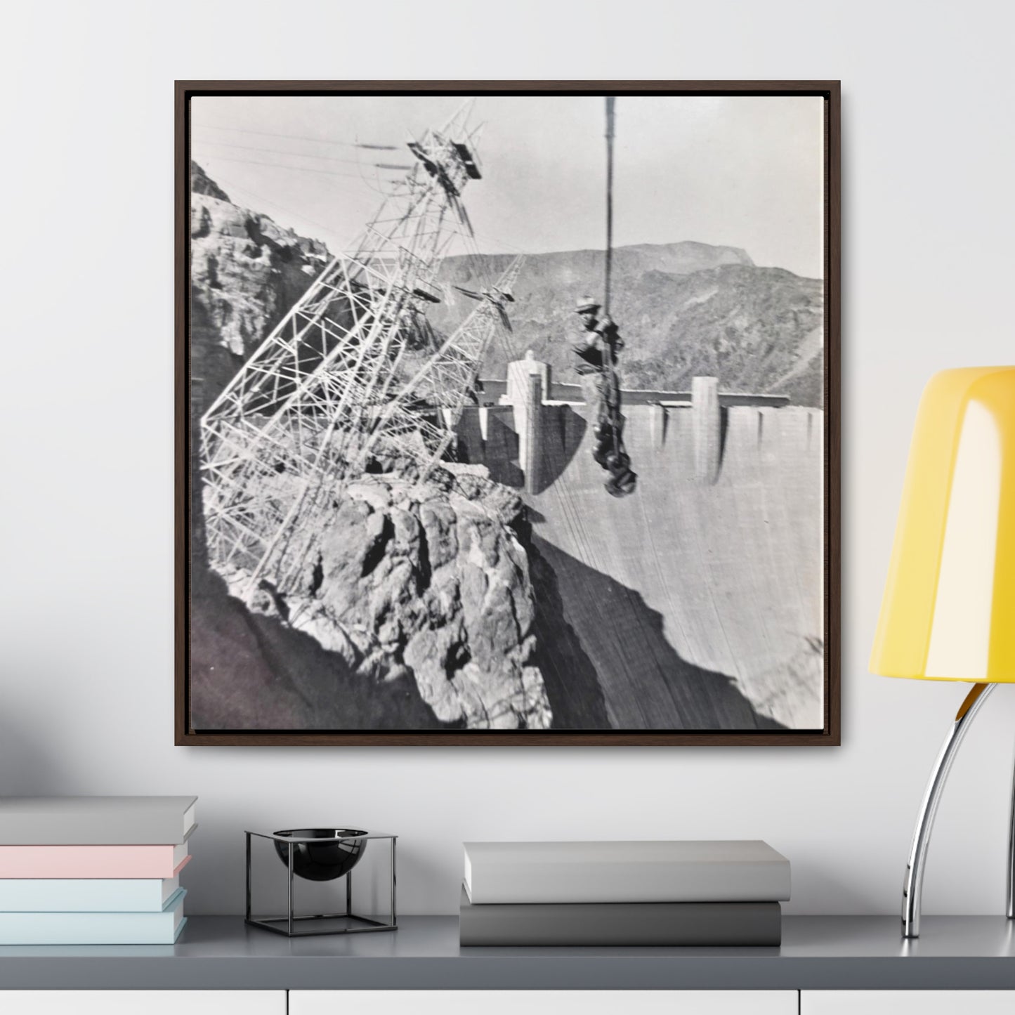 Suspended Boulder Dam Worker Gallery Canvas Wraps, Square Frame