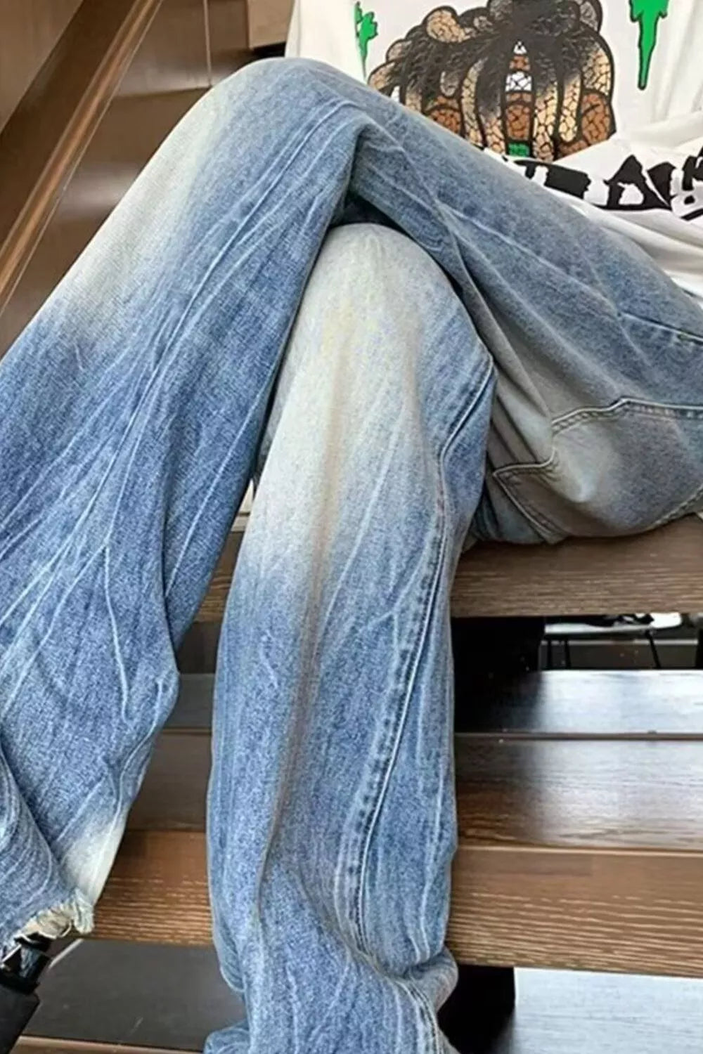 Men's Full Size Vintage Wash Wide Leg Jeans Plus Size - -