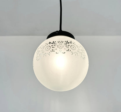 Frosted Floral and Cross Globe Pendant Light - - Farmhouse Lighting