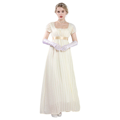 Victorian Puff Sleeve Empire Waist Gown Yellow XL - - dress