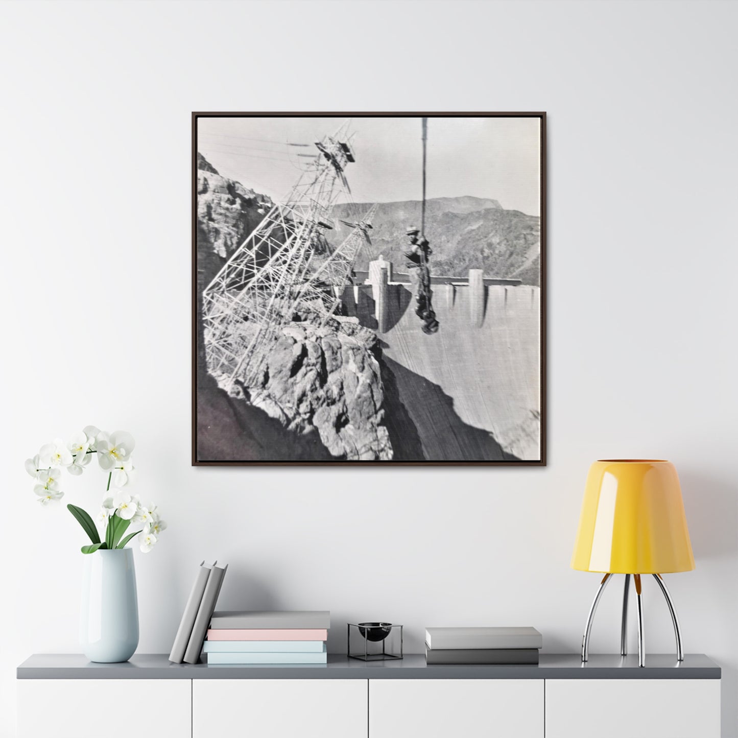 Suspended Boulder Dam Worker Gallery Canvas Wraps, Square Frame