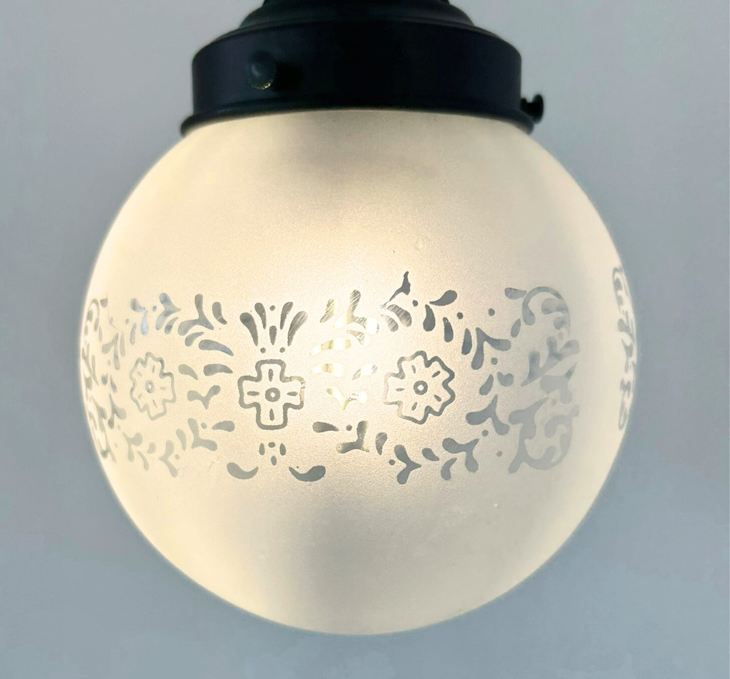 Frosted Floral and Cross Globe Pendant Light - - Farmhouse Lighting