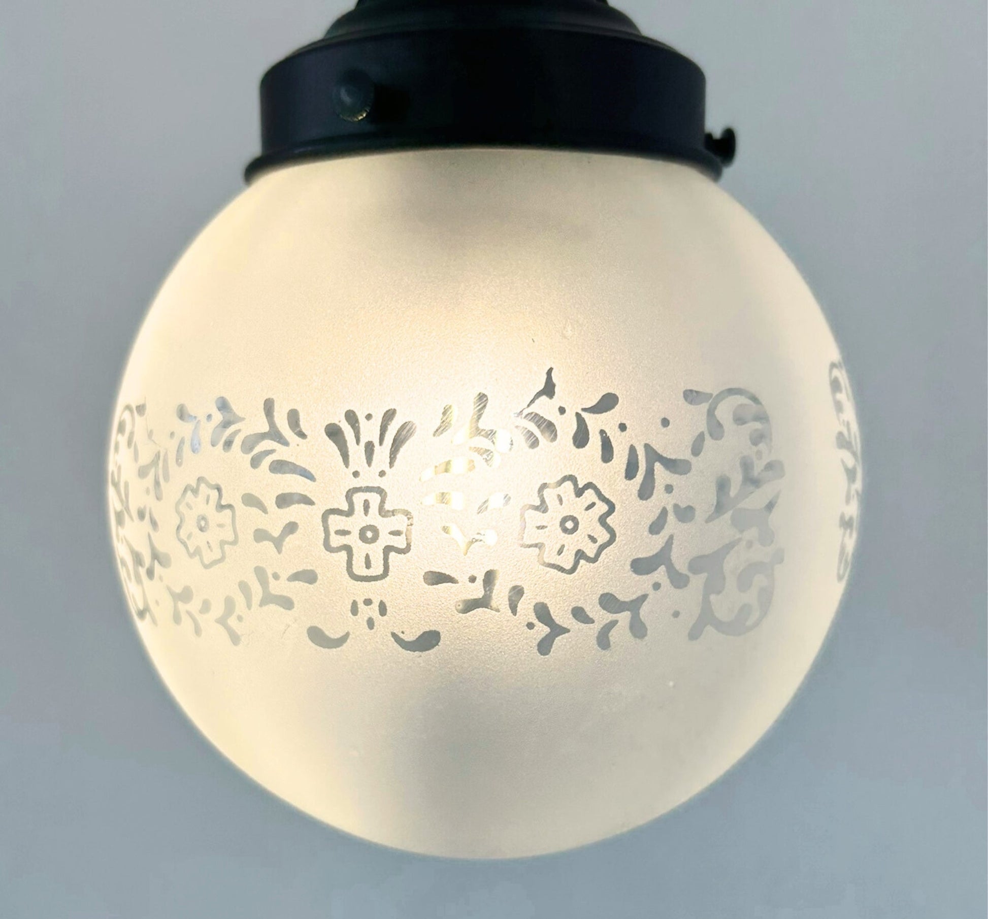 Frosted Floral and Cross Globe Pendant Light - - Farmhouse Lighting