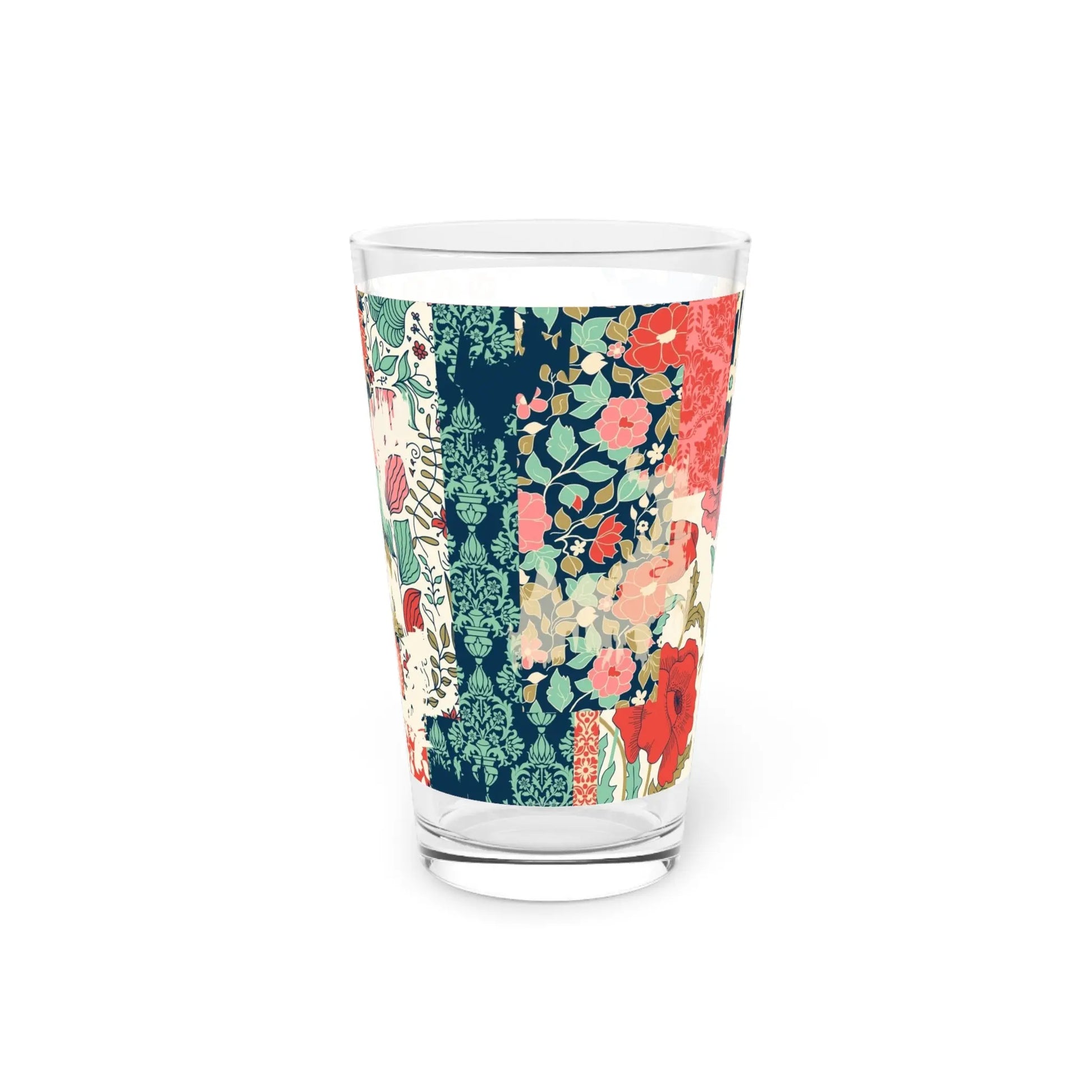 Floral Design Pint Glass - 16oz Decorative Drinkware for Home & Events Printify