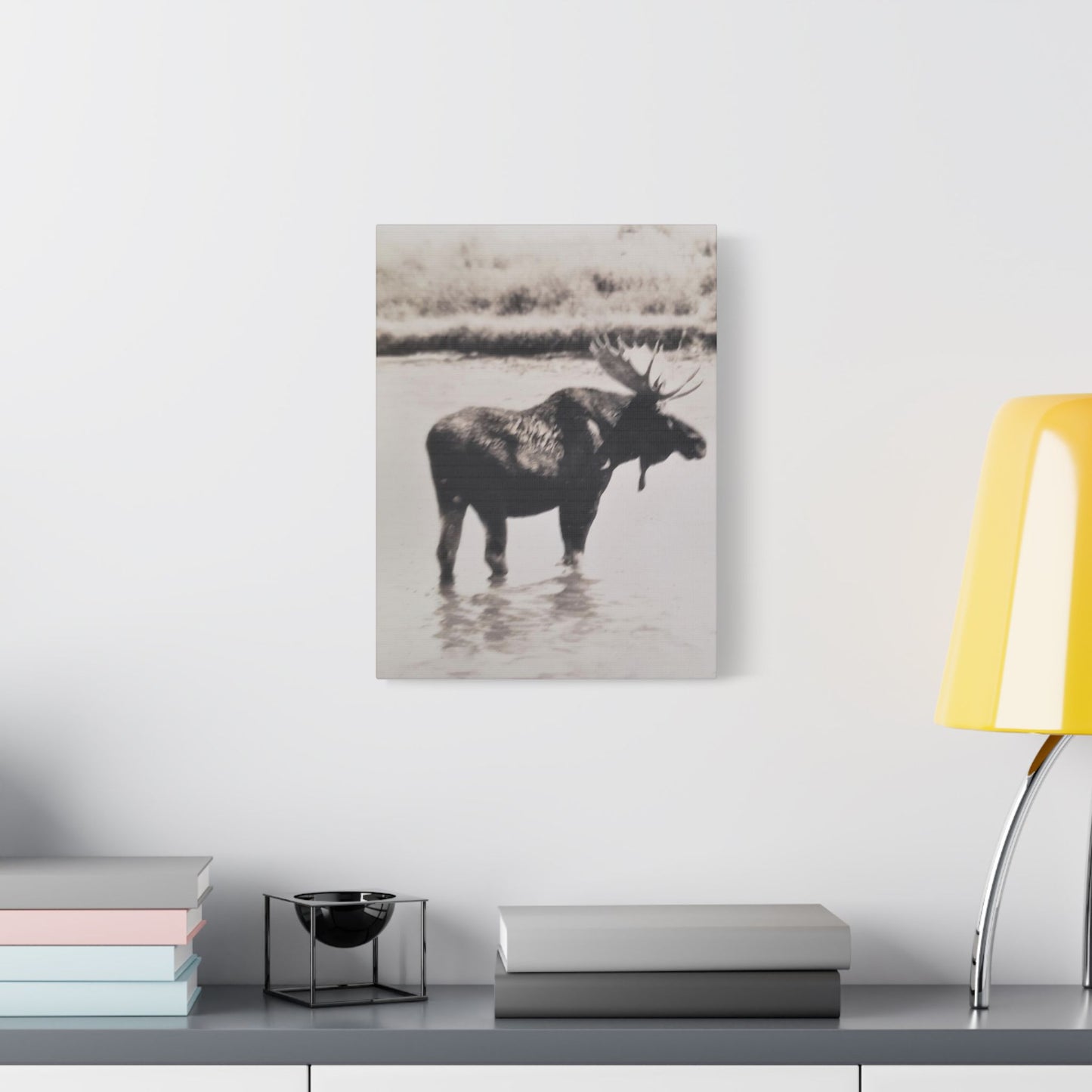 Yellowstone Bull Moose Satin Canvas Stretched 12″ x 16″ (Vertical) 1.5"