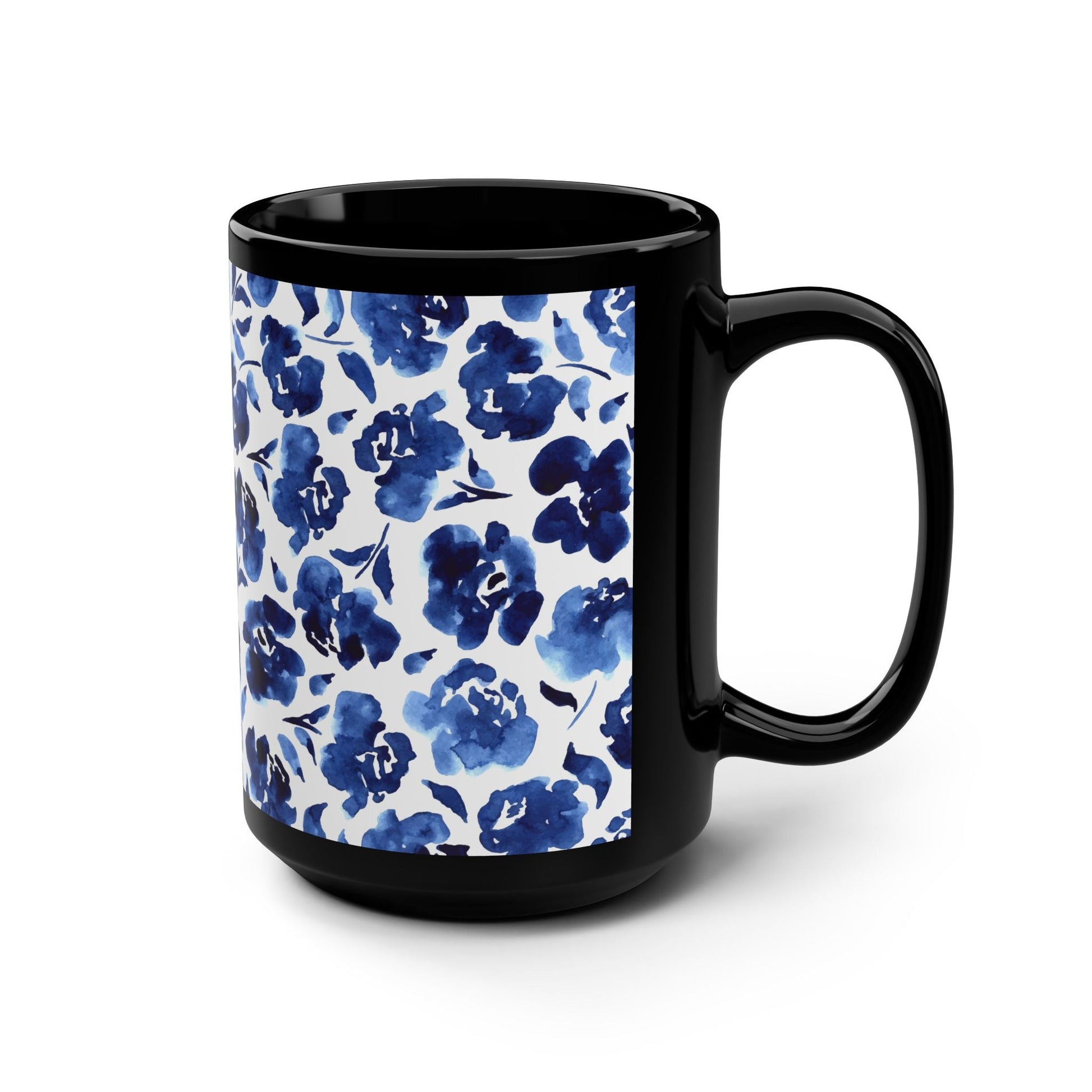 Floral Print Black Mug - 15oz - Kia Day Design
