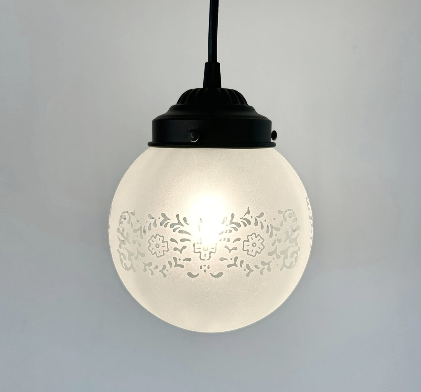 Frosted Floral and Cross Globe Pendant Light - - Farmhouse Lighting