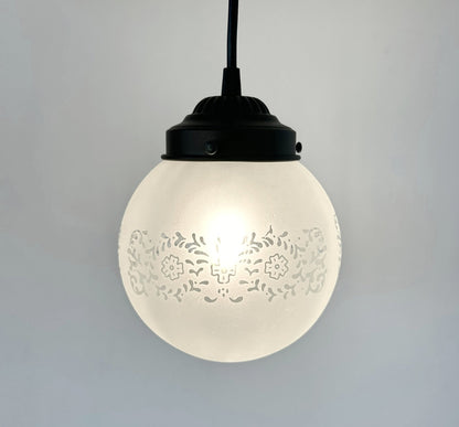 Frosted Floral and Cross Globe Pendant Light - - Farmhouse Lighting