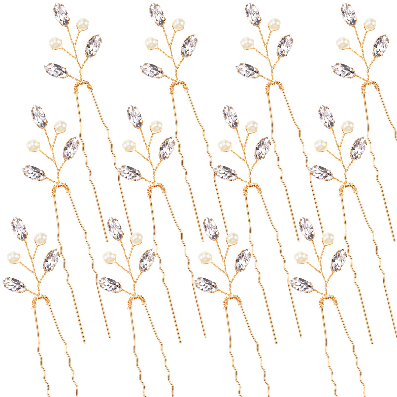 Luinabio 12 Crystal Bridal Hair Pins with Pearls and Rhinestones - Gold - hair pin