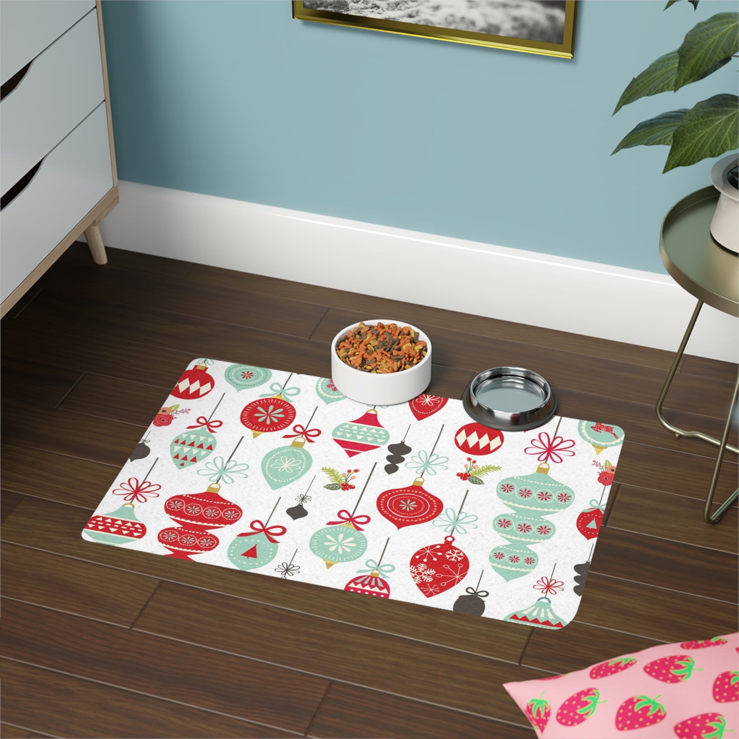 Vintage Christmas Ornaments Pet Food Mat (12x18)