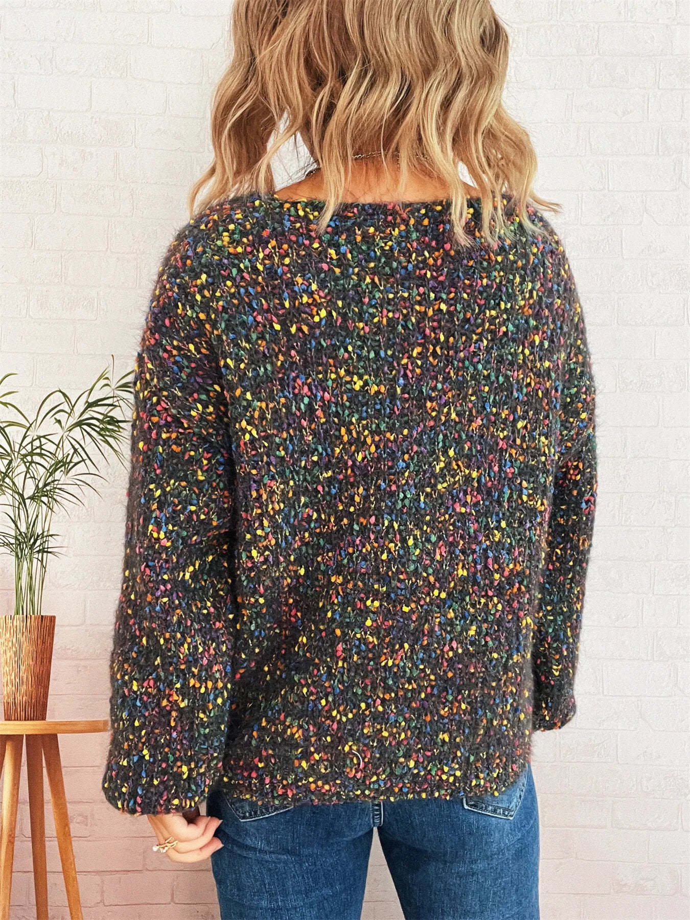 Colorful Long Sleeve Sweater - -